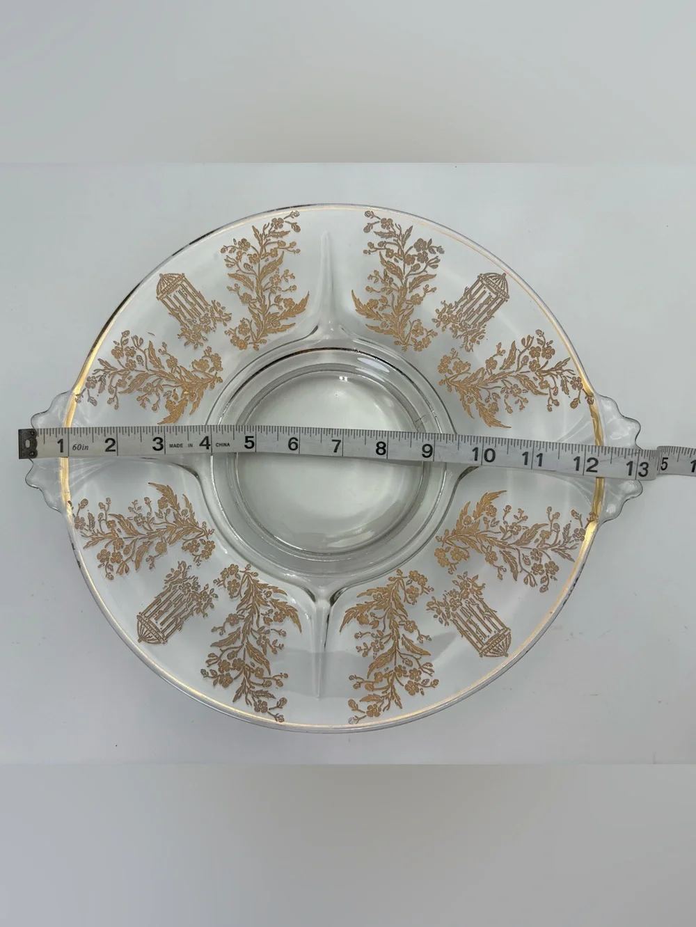 Vintage 1930s Paden Glass Serving Platter with Golden Gilt Decorations